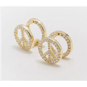 Lisa Freede x Diamonique Peace Sign Huggie Hoop Earrings, $60, Gold Tone